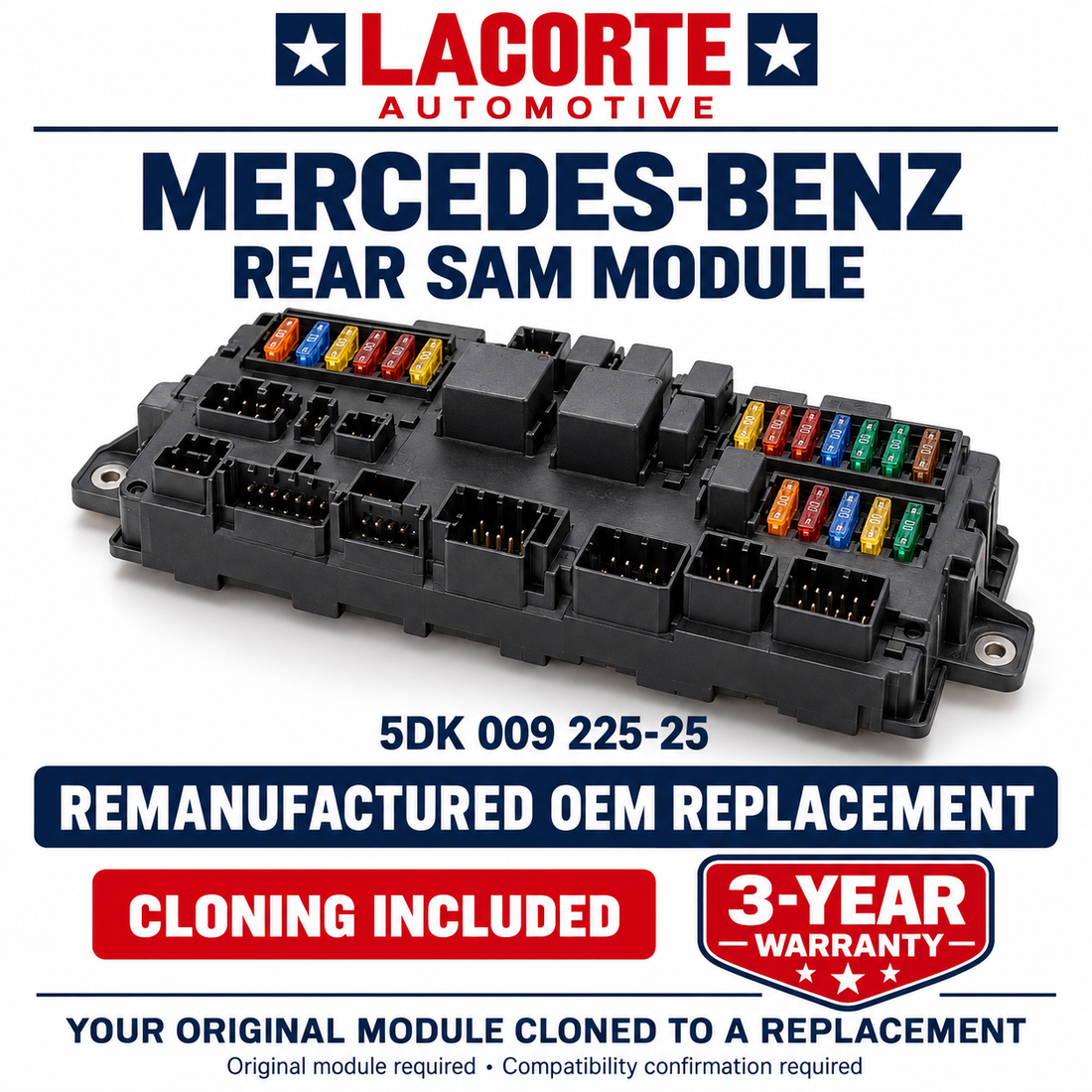 Mercedes-Benz Rear SAM Module 5DK 009 225-25 – Remanufactured Replacement + Cloning | 3-Year Warranty