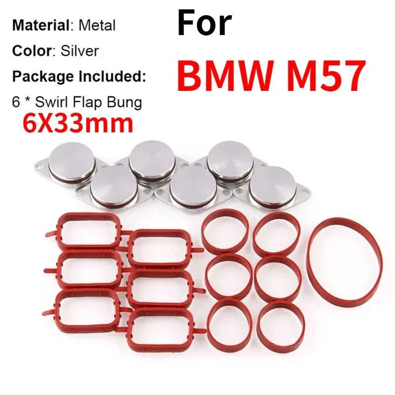BMW M57 Diesel swirl flap delete and repair kit with intake manifold blanking plates and gaskets for E38, E39, E46, E60, E90, and X5 models